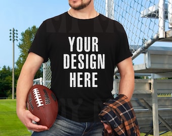 FOOTBALL MOCKUP, Mens shirt mock up, Football mock up, Bella Canvas 3001 black, BC 3001 model, man mockup, rugby shirt mockup, sports mockup