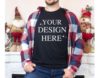 CHRISTMAS MOCKUP MAN, Black shirt christmas mockup, Bella Canvas Black, Mens mockup, Male model, Holiday mockup, Model mockup, xmas mockup