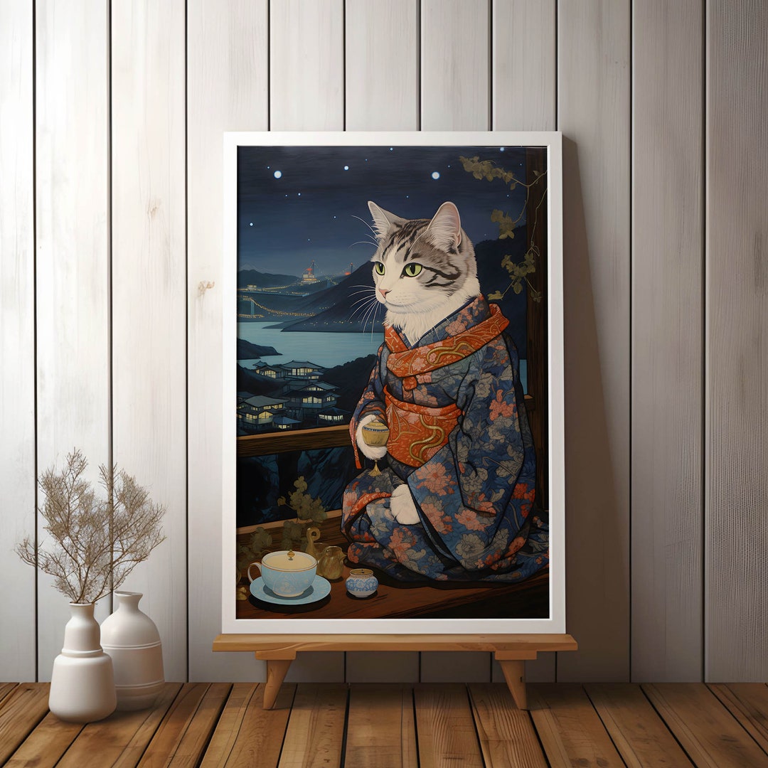Japanese Hokusai Ukiyo-e Cat Wall Art, Trendy Vintage Printable Poster ...