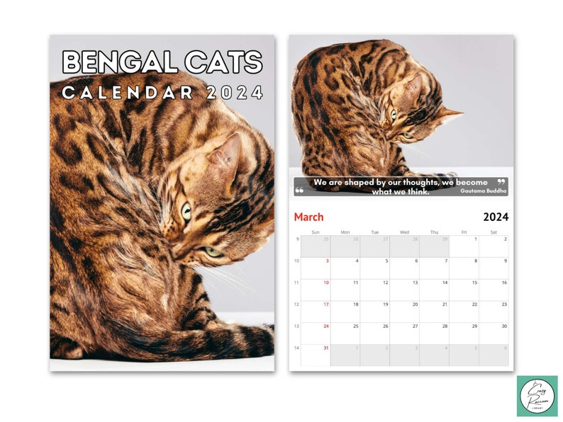 Bengal Cats Wall Calendar 2024 Cute Gift Idea for Bengal Cat Etsy