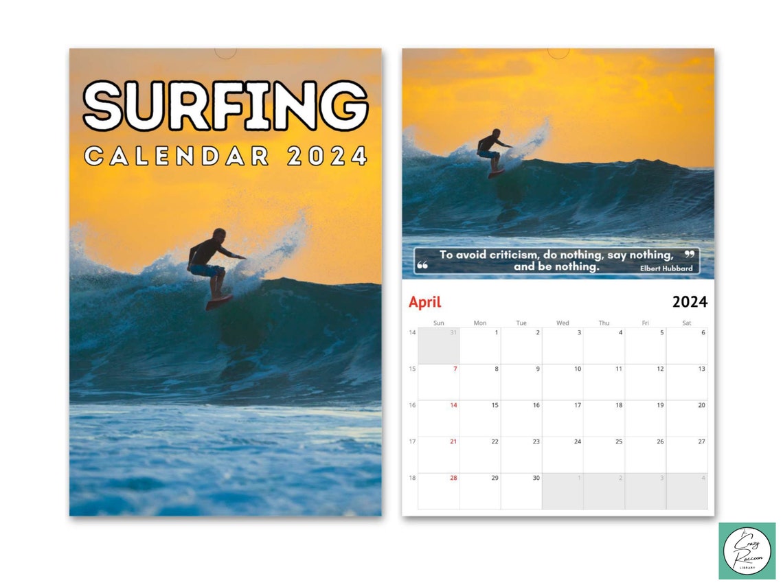 Surfing Wall Calendar 2024, Surfing Gifts, Great Gift Idea for Surfers