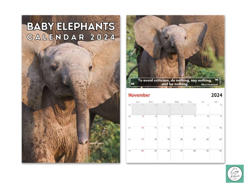 Baby Elephants Wall Calendar 2024, Cute Gift Idea for Elephant Lovers