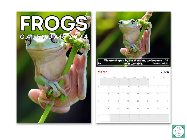 Frogs Wall Calendar 2024 Cute Gift Idea for Frog Lovers Etsy