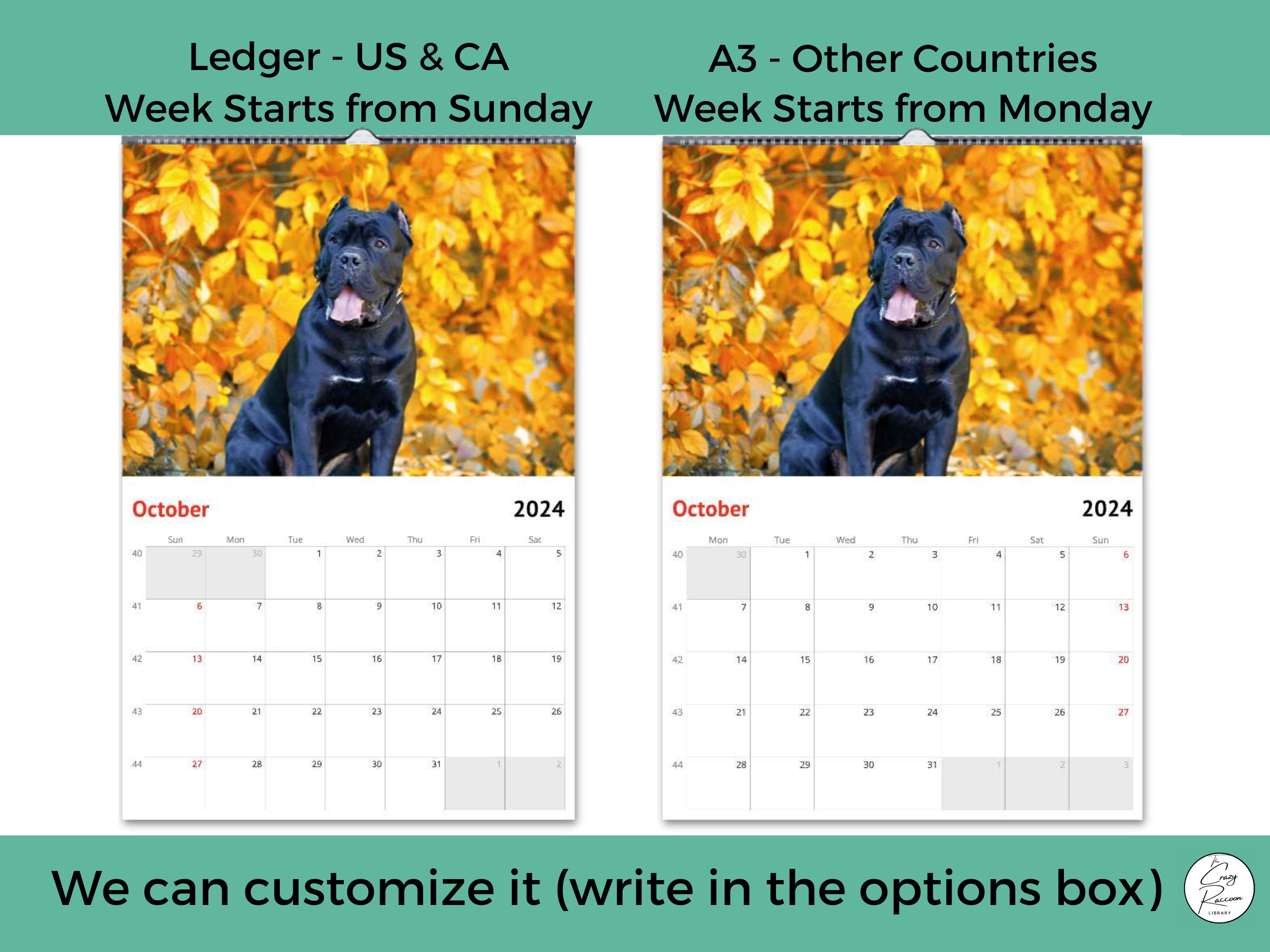 Cane Corso Wall Calendar, Gift Idea for Cane Corso Dog Lovers & Owners
