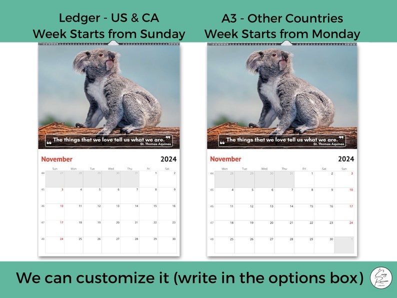 Koalas Wall Calendar 2024, Cute Gift Idea for Koala Lovers Etsy
