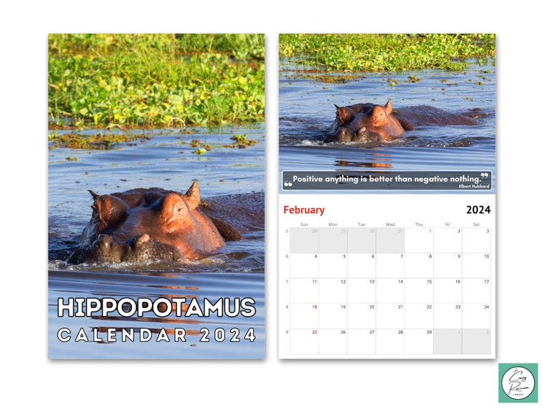 Hippopotamus Wall Calendar 2024 Cute Gift Idea for Hippo Etsy