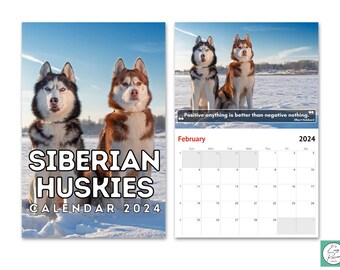 Siberian Huskies Wall Calendar 2024, Cute Gift Idea for Siberian Husky  Lovers - Etsy Finland
