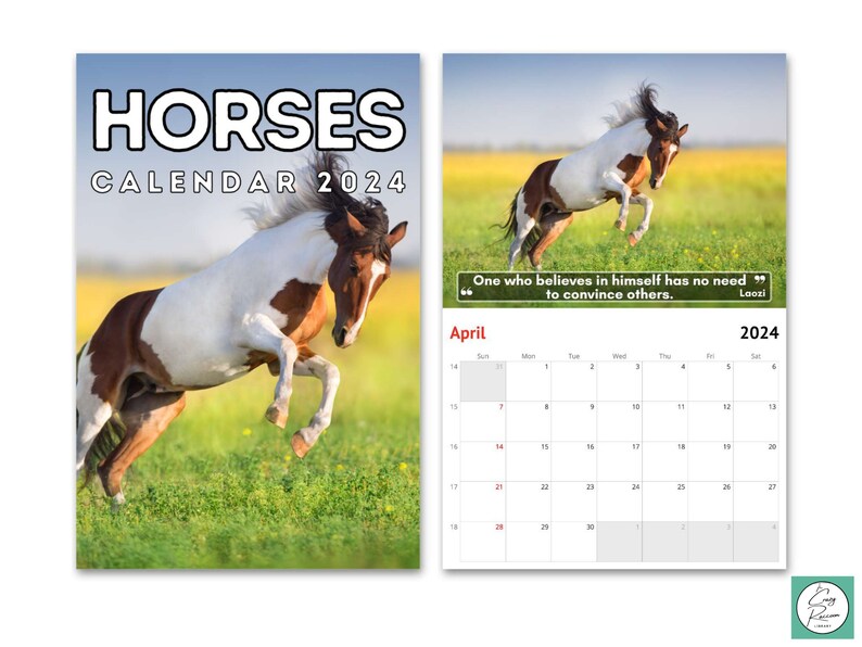 Horses Wall Calendar 2024, Horses Gift, Cute Gift Idea for Horse Lovers