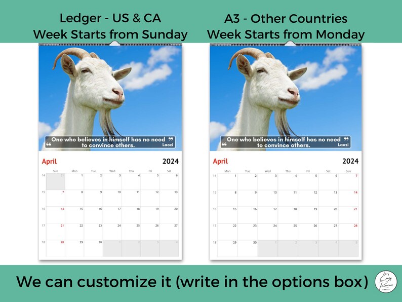 Goats Wall Calendar 2024, Cute Gift Idea for Goat Lovers Etsy