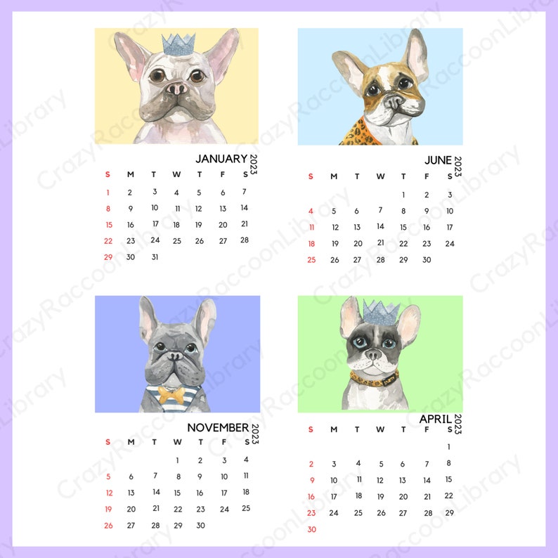 Printable French Bulldog Calendar 2023 Cute Gift Idea For Etsy