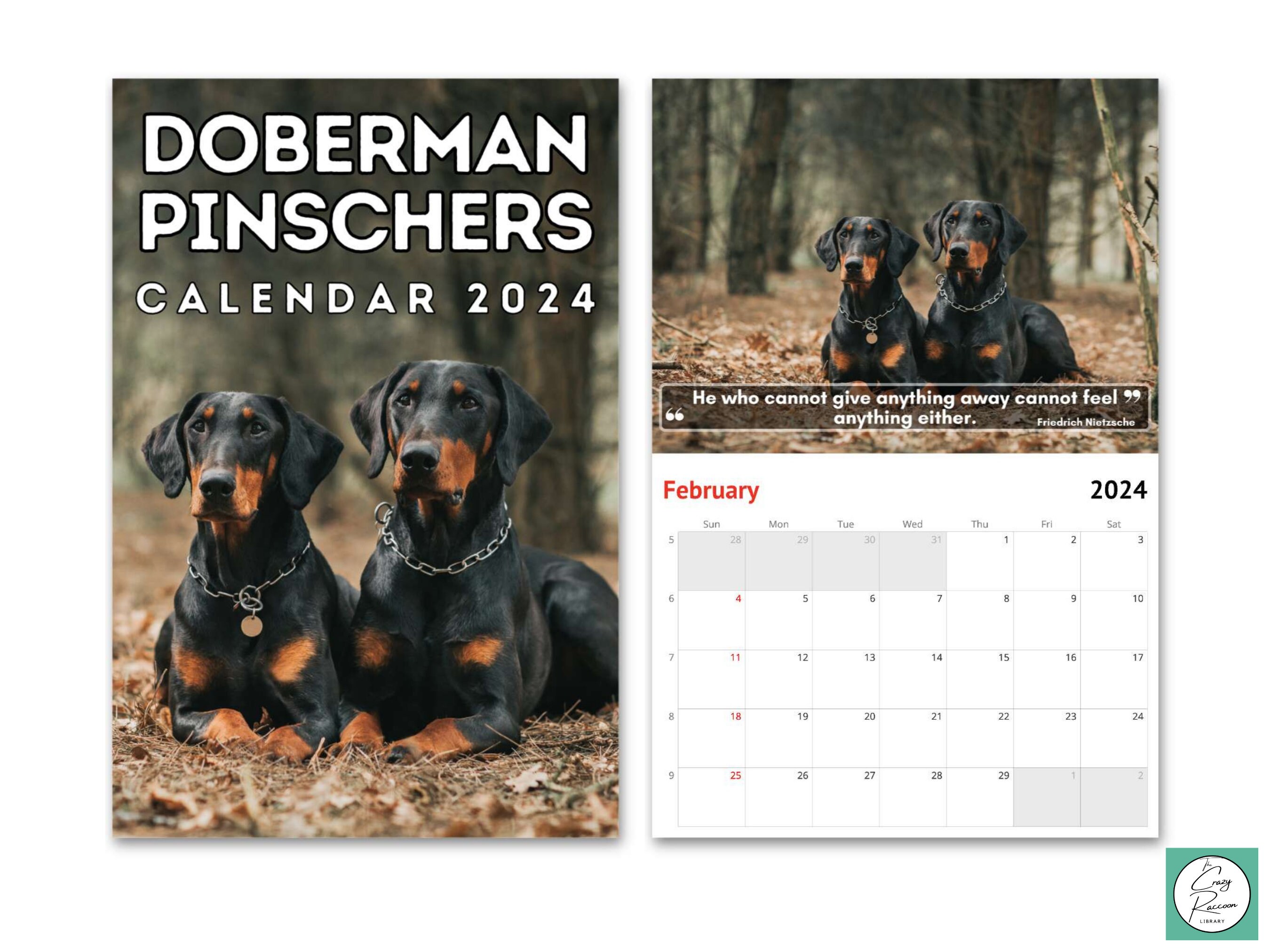 Doberman Pinschers Wall Calendar 2024, Cute Gift Idea for Doberman