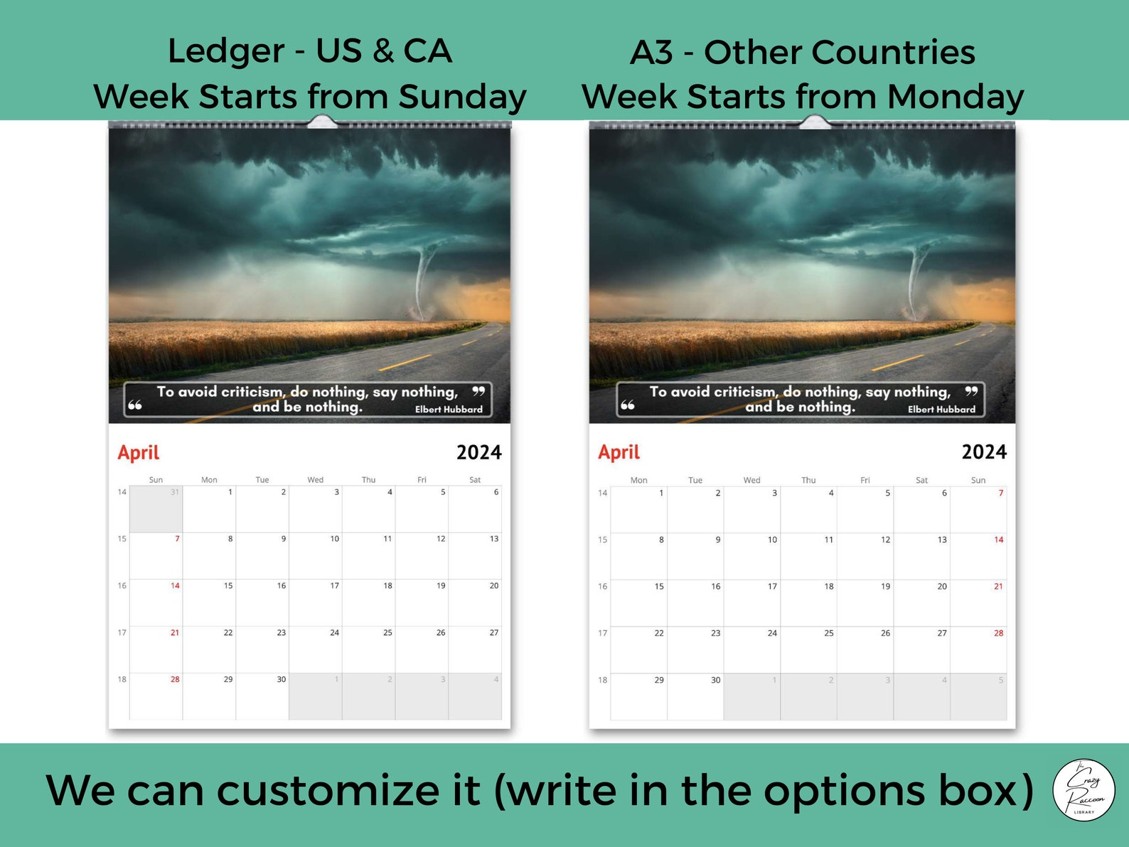 Tornadoes Wall Calendar 2024, Great Gift Idea for Tornado Lovers Etsy