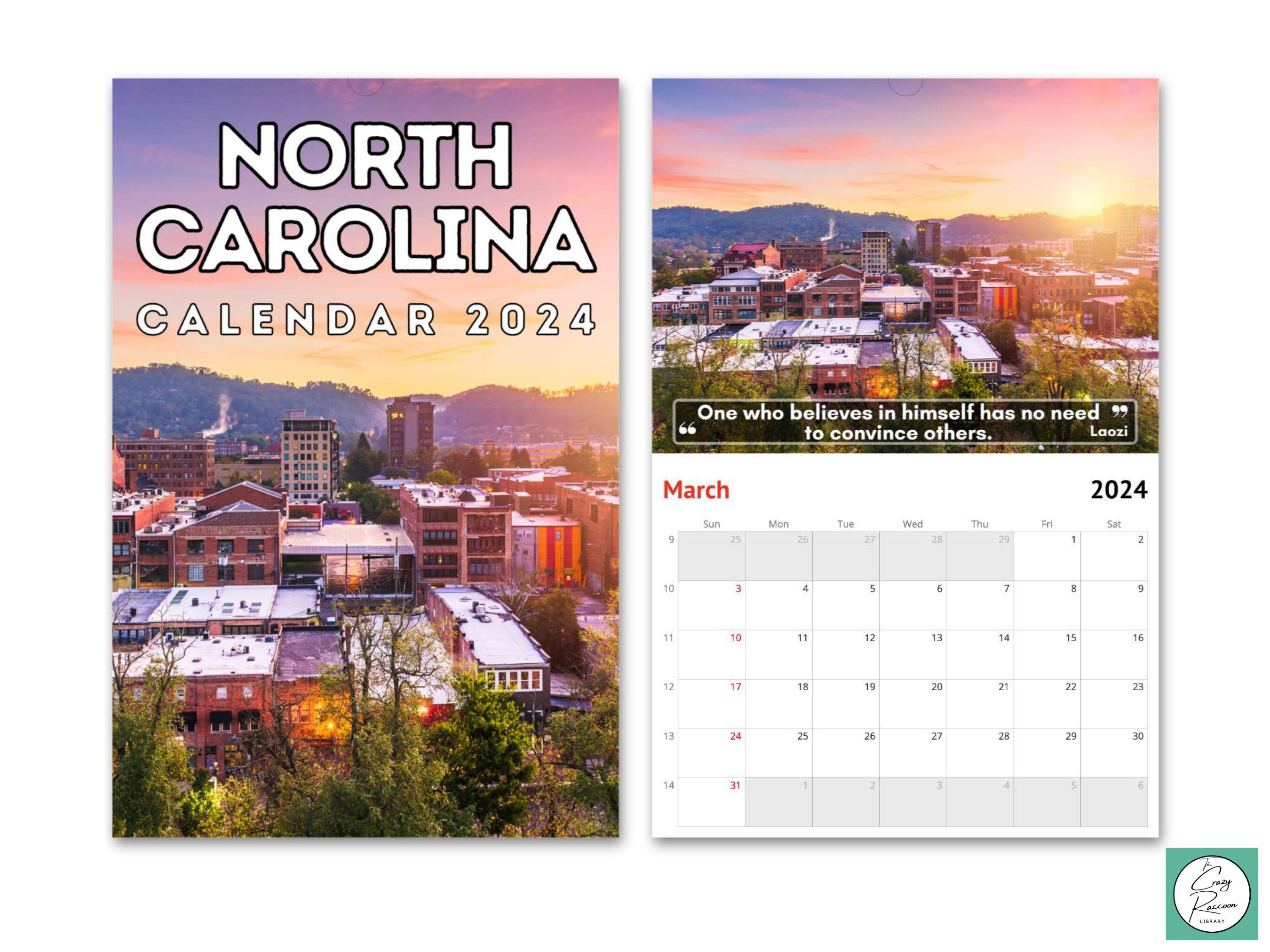 North Carolina Wall Calendar 2024, Great Gift Idea for North Carolina