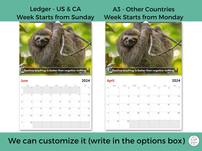 Sloths Wall Calendar 2024, Cute Gift Idea for Sloth Lovers Etsy