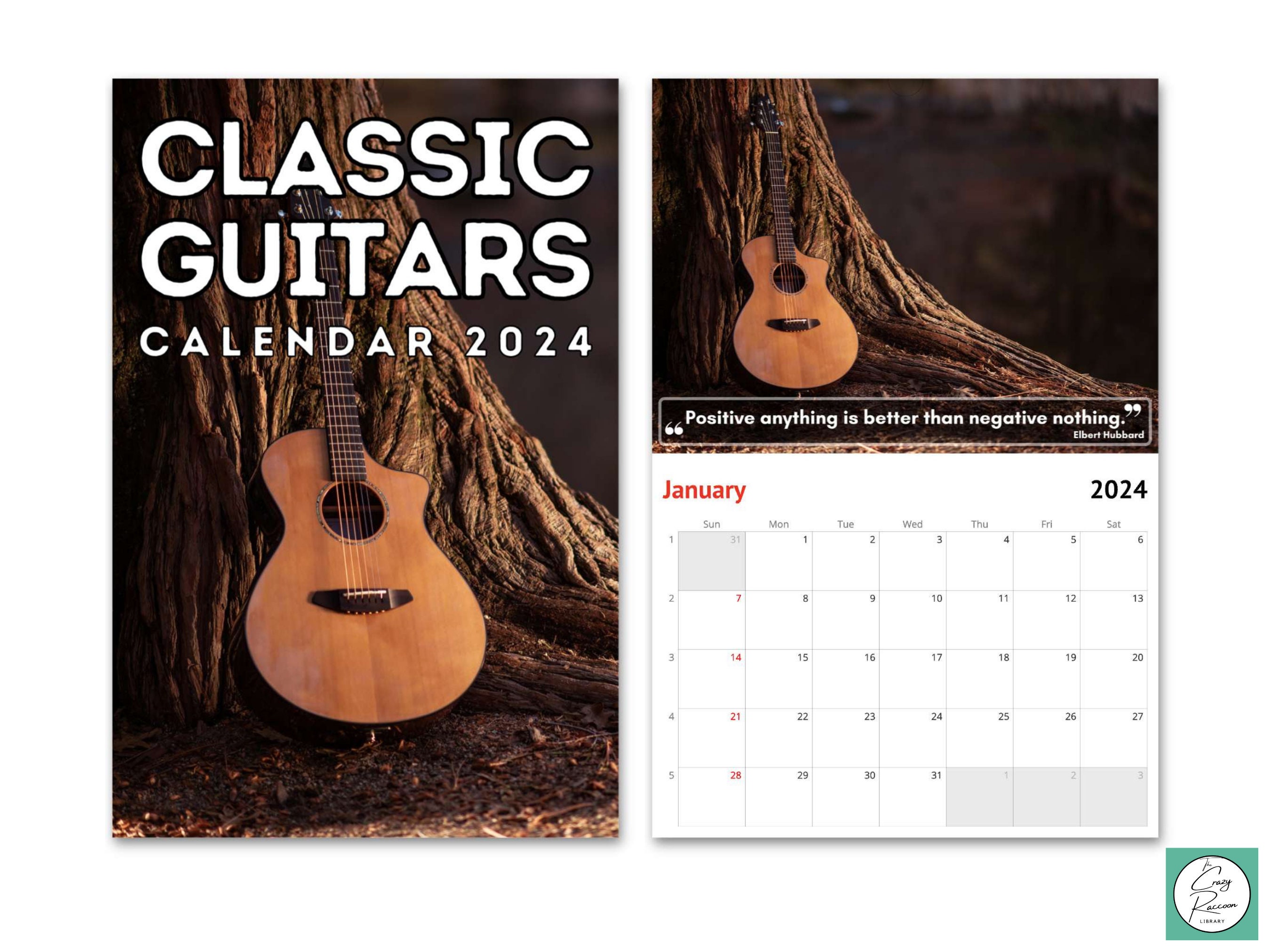 Classic Guitars Wall Calendar 2024, Great Gift Idea for Classical