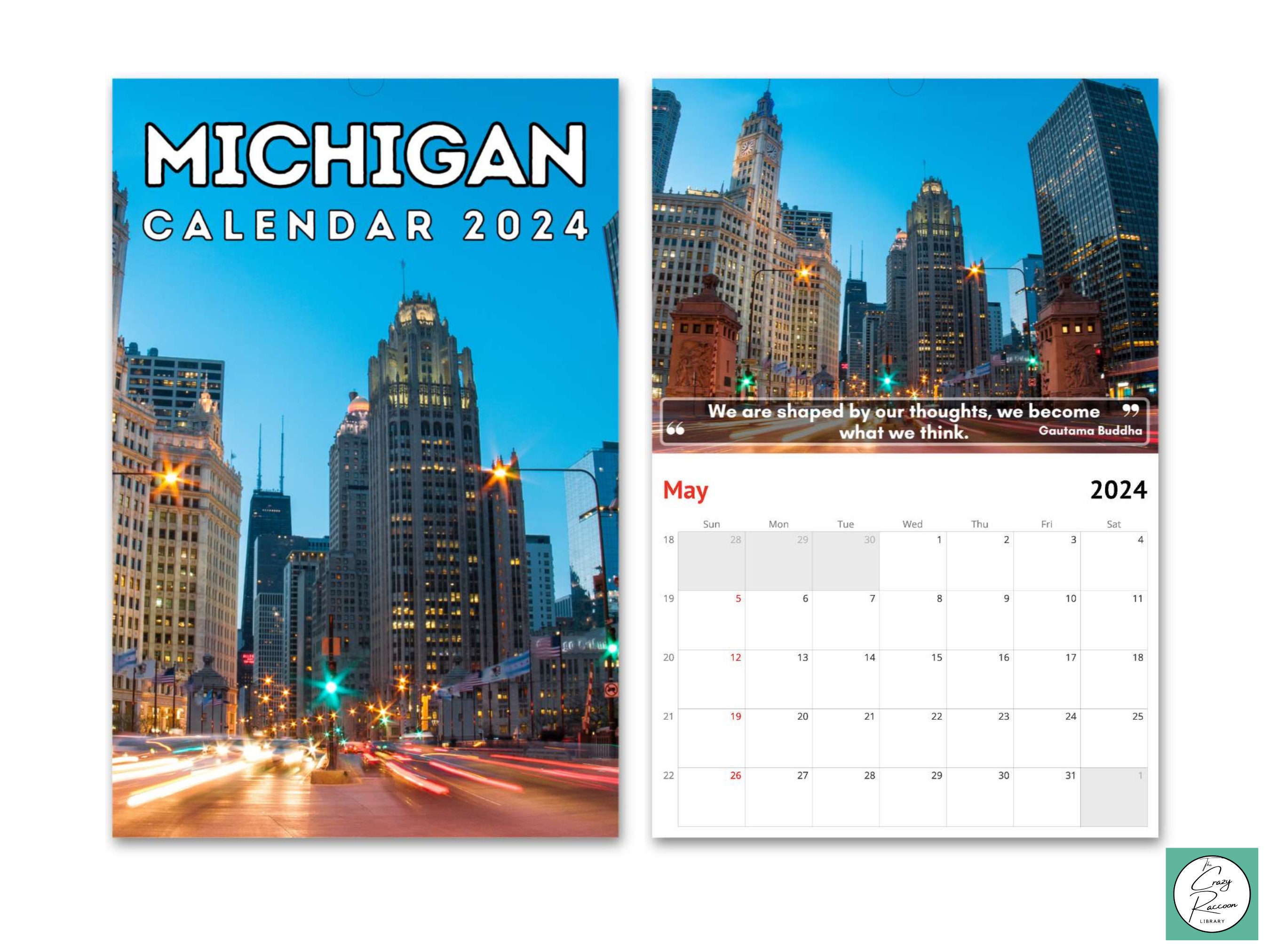 Michigan Wall Calendar 2024, Great Gift Idea for Michigan State Lovers