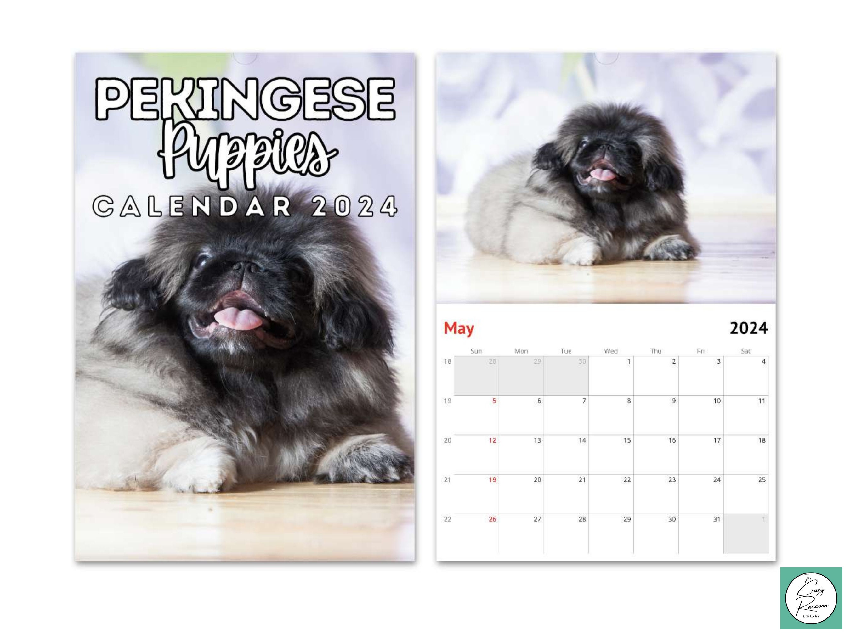 Pekingese Puppies Wall Calendar 2024, Cute Gift Idea for Pekingese