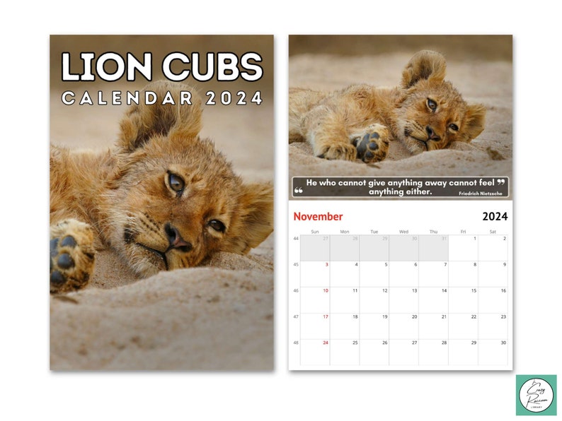 Lion Cubs Wall Calendar 2024, Cute Gift Idea for Lion Cub Lovers Etsy