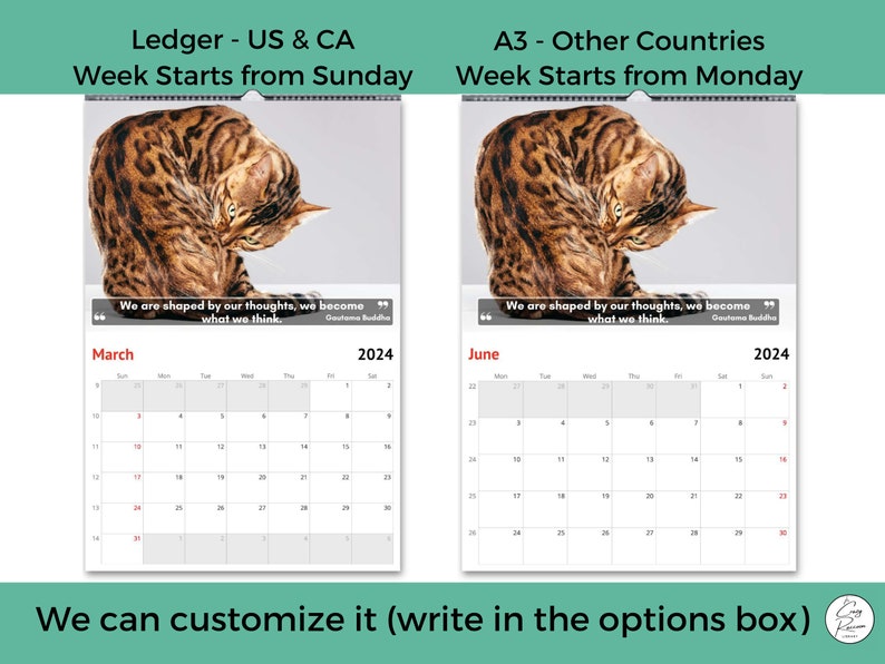 Bengal Cats Wall Calendar 2024 Cute Gift Idea for Bengal Cat Etsy