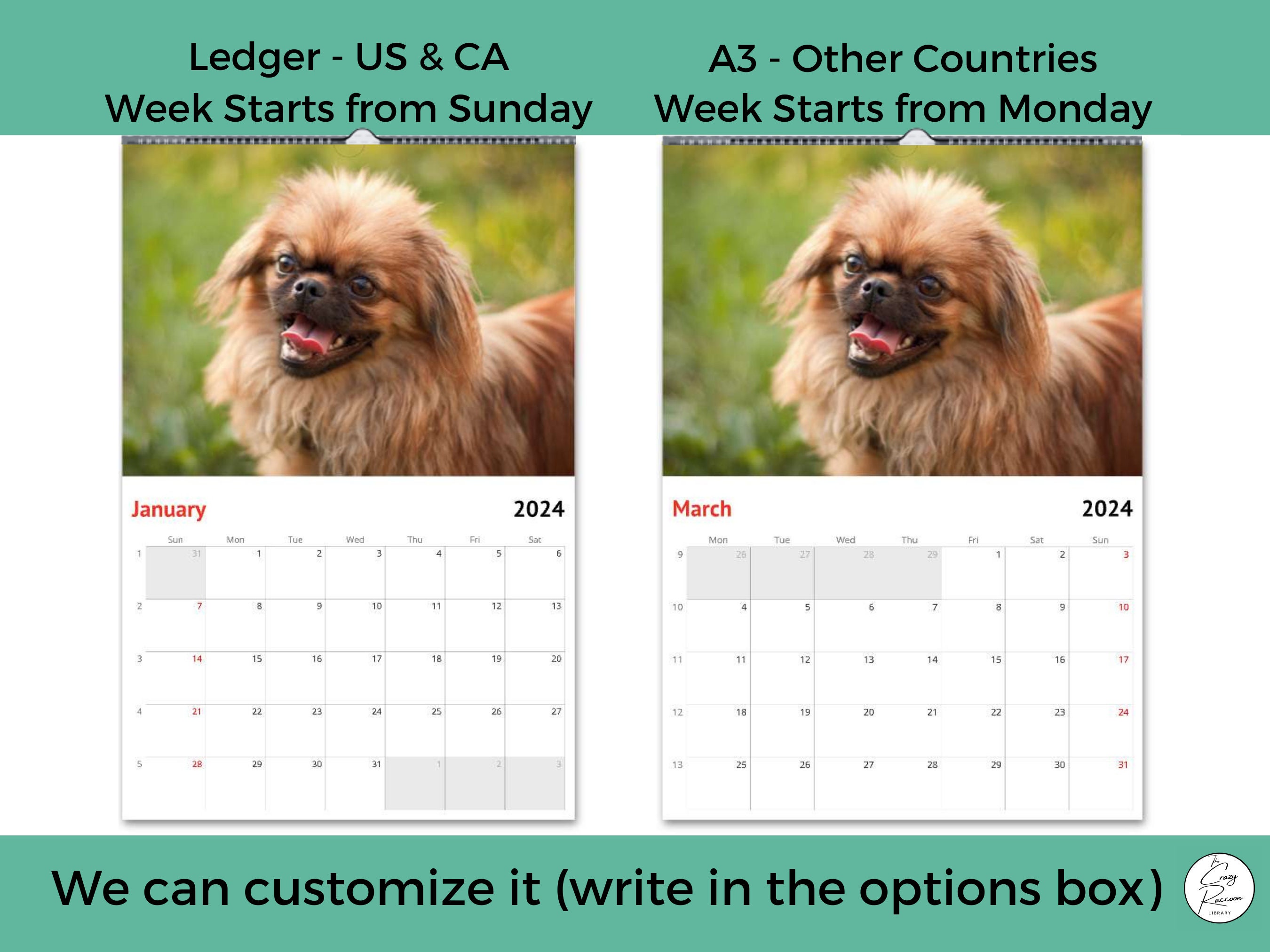 Pekingese Wall Calendar 2024, Gift for Pekingese Dog Lovers & Owners