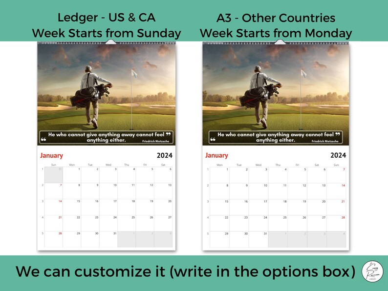 Golf Wall Calendar 2024, Great Gift Idea for Golf Lovers Etsy