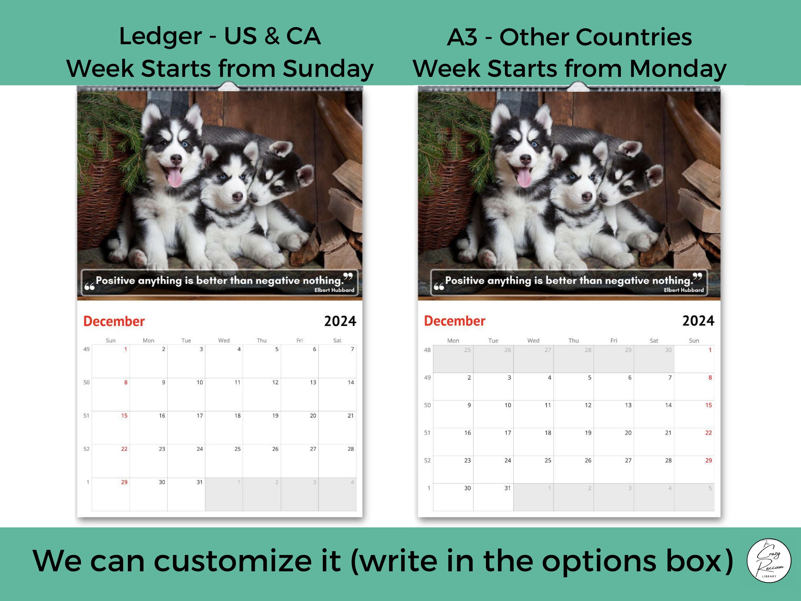 Siberian Husky Puppies Wall Calendar 2024, Cute Gift Idea for Siberian Husky  Lovers - Etsy Denmark
