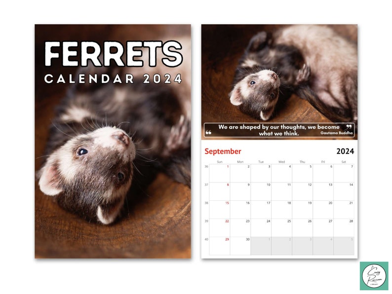 Ferrets Wall Calendar 2024 Cute Gift Idea for Ferret Lovers Etsy