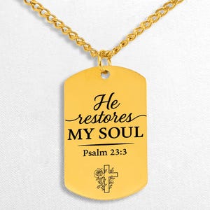 Psalm 23 Necklace Engraved Pendant Inspirational Scripture Jewelry Gift for Faith, Christian Women & Men, Religious Keepsake
