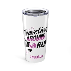 Custom Traveling Around the World Tumbler 20oz  Pink