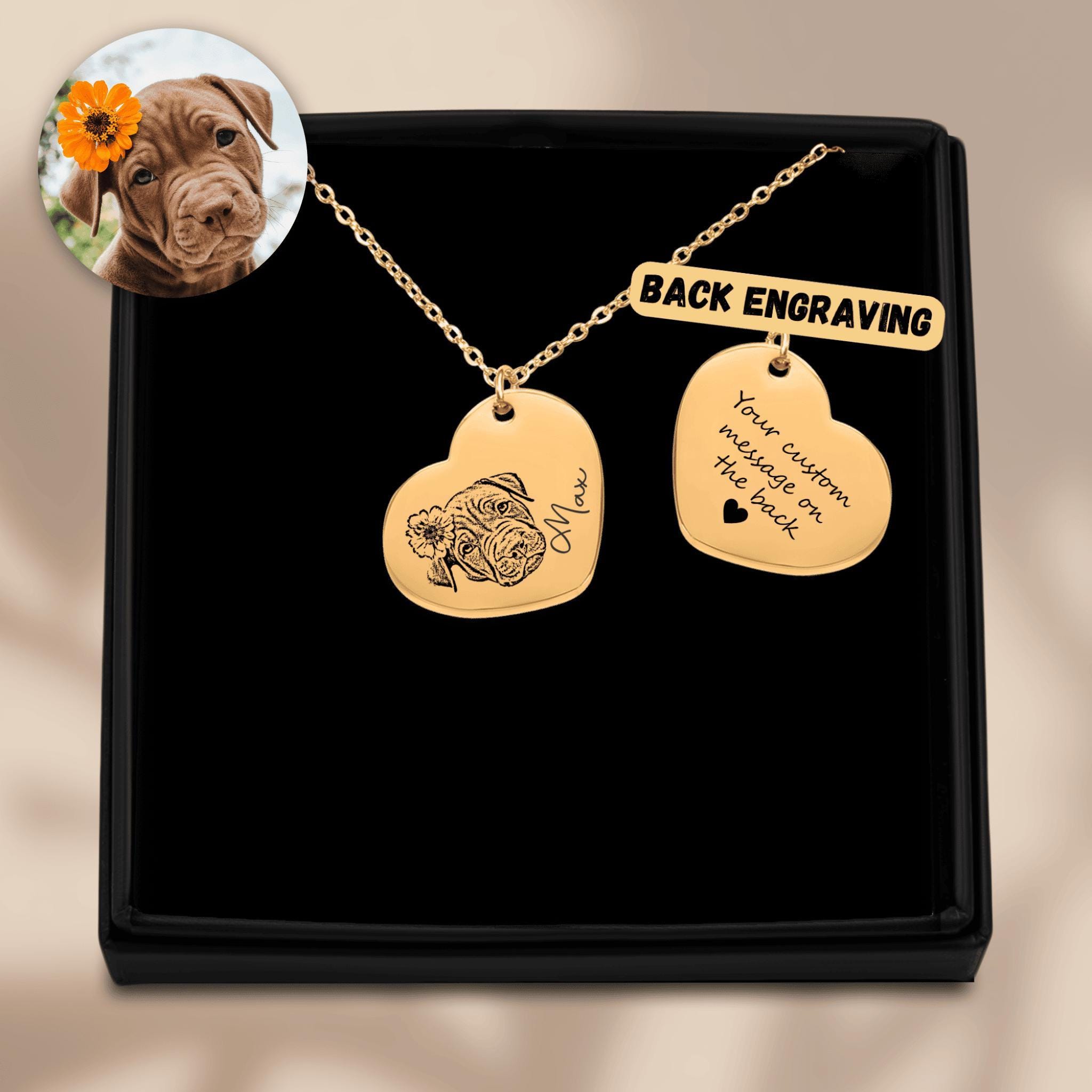 Custom Pet Portrait Heart Necklace, Personalized Dog or Cat Jewelry Gift, Handmade Keepsake for Animal Lovers
