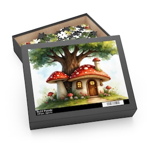 Rompecabezas de casa de hongos: Noche de juegos en familia, decoración acogedora para el hogar