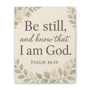 Be Still and Know Canvas Print: Serene Floral Religious Wall Art