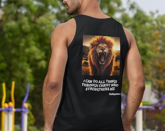 Philippians 4:13 Lion Tank Top - Inspirational Christian Workout Shirt, Spiritual Fitness Apparel, Motivational Gift for Men & Women