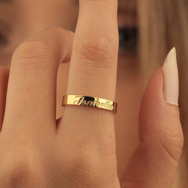 14k Solid Gold Dainty Name Ring, Daily Name Ring, Engagement Jewellery, Customized Jewellery