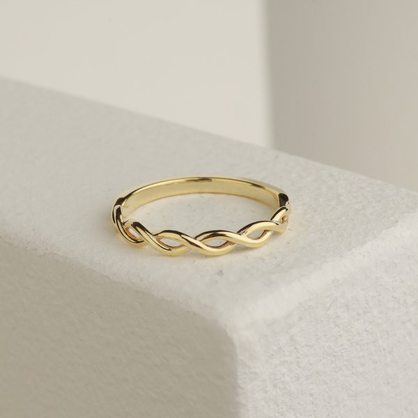 14k Solid Gold Seilring, Goldbandring, minimalistischer Hochzeitsschmuck, gewebter Schmuck