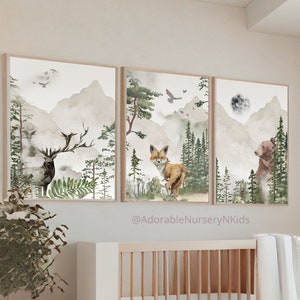 Woodland Nursery Decor, Mountain Nursery Art, Gender Neutral Nursery, Adventure Theme Nursery, Tree Nursery, Woodland Animal, Forest Nursery