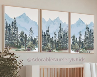 Mountain Nursery Decor, Forest Nursery Prints, Woodland Nursery Art, Adventure Theme Nursery, Tree Nursery Decor, Gender Neutral Nursery