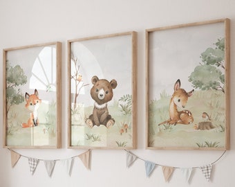 Woodland Animal Prints, Woodland Nursery Prints, Gender Neutral Nursery, Bear, Fox, Deer, Nursery Decor Boy Woodland, Nursery  Boy Woodland