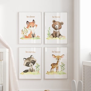 Woodland Nursery Prints, Woodland Animal Prints, Bear, Fox, Deer, Raccoon, Rabbit, Owl, Bunny, Wolf, Squirrel, Nursery Decor Boy Woodland