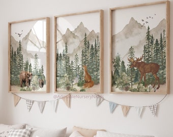 Adventure Theme Nursery, Woodland Animal Print, Tree Nursery, Mountain Nursery Art, Gender Neutral Nursery, Forest Nursery, Woodland Nursery