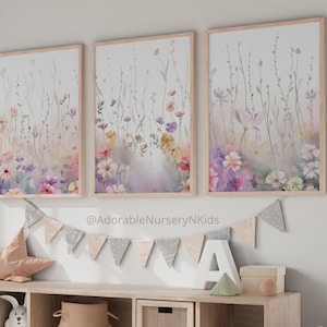 Wildflower Nursery Decor, Botanical Print, Boho Nursery Wall Art, Floral Nursery Art, Girl Nursery Decor, Wildflower Prints, Meadow flowers