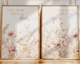 Arte de pared estilo bohemio para habitación infantil, decoración con flores silvestres para habitación infantil, arte floral para habitación infantil, decoración para habitación de niña, lámina botánica, láminas de flores silvestres, flores de prado