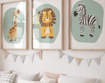 Jungle Animal Prints, Nursery Wall Art, Baby Animal Prints, Animals Nursery Art, Safari Nursery Decor, Baby Boy Nursery, Boho Nursery Decor
