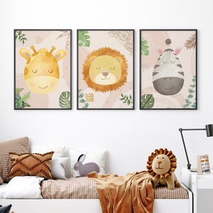 Boho safari art children&#39;s Bedroom Nursery Wall Art Print | Animal nursery | boho  nursery |  Lion, Elephant, Giraffe, Neutral nursery decor