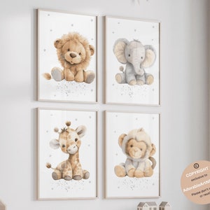 Animal nursery, nursery wall art, Plush animals, Baby animal prints, Safari nursery, Safari animal print, playroom decor, nursery wall decor