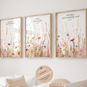 Impressões de flores silvestres, arte de parede de berçário boho, decoração de berçário de flores silvestres, decoração de berçário de meninas, arte floral de berçário, berçário cristão, berçário bíblico
