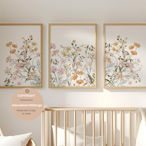 Boho Nursery Wall Art, Wildflower Nursery Decor, Botanical Print, Floral Nursery Art, Girl Nursery Decor, Baby Shower Gift, Pink nursery