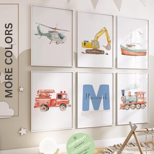 Transportation nursery decor, construction vehicle prints, Transport vehicle prints, Boy room wall art, Boy nursery cars decor, Truck prints