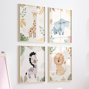 Arte de animales de la selva, arte de vivero Safari, impresiones de vivero Boho, vivero de niñas, animales del bosque, arte de vivero, decoración de vivero de animales, estampados de animales