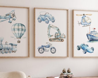 Transport vehicle prints, construction vehicle prints, Boy room wall art, Boy nursery cars decor, Truck prints, Transportation nursery decor